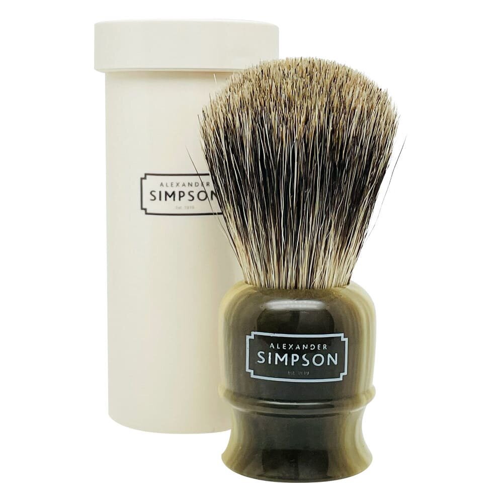 Simpson shaving brush pure badger with travel tube Highbury Faux Horn S 