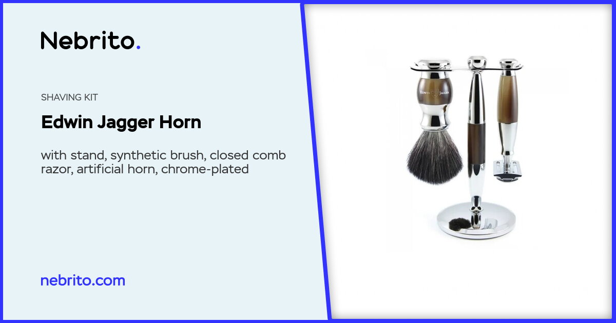 Edwin Jagger Horn Shaving Kit. With stand, synthetic brush, closed comb ...
