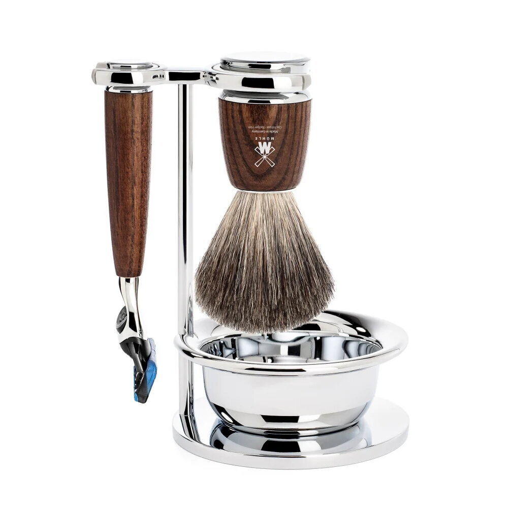 Muehle RYTMO Pure Badger Shaving brush, Fusion razor, bowl and stand set 