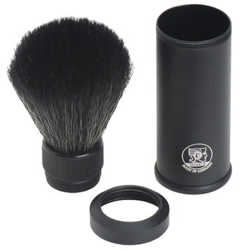 Merkur Shaving Brush 1300, Black-Fibre Synthetic, Travel Tube, Black Aluminum