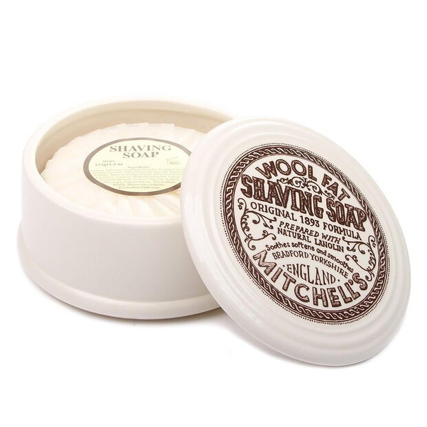 Mitchell's Wool Fat Ceramic Shaving Dish & Shaving Soap 125gr