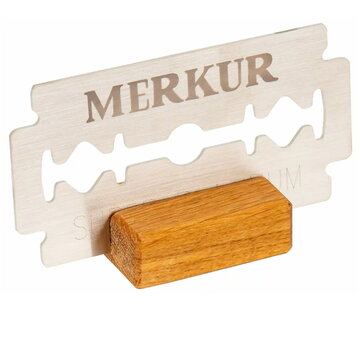Merkur decorative razor blade, 150 x 77 mm, stainless steel with 1 wooden stand